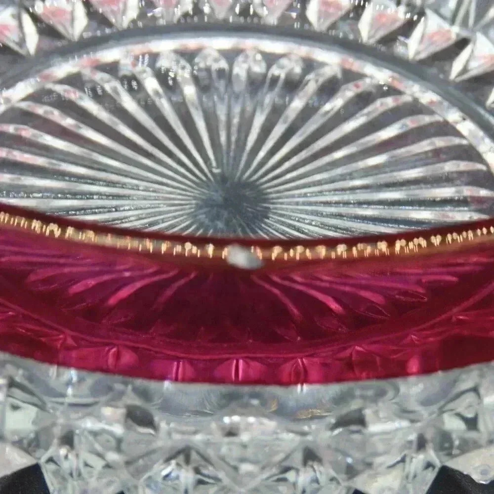 Indiana Glass Diamond Point Ruby Red Flash Candy Dish Vintage - Picture 4 of 5
